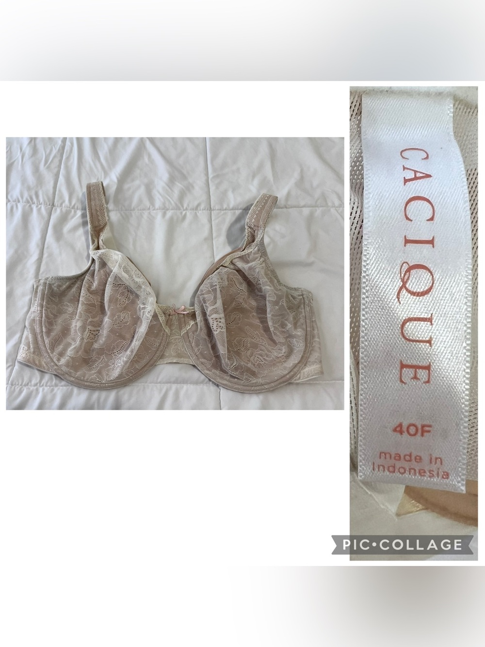 Cacique modern lace covered UL FC Underwire Bra in Taupe Nude size 40F